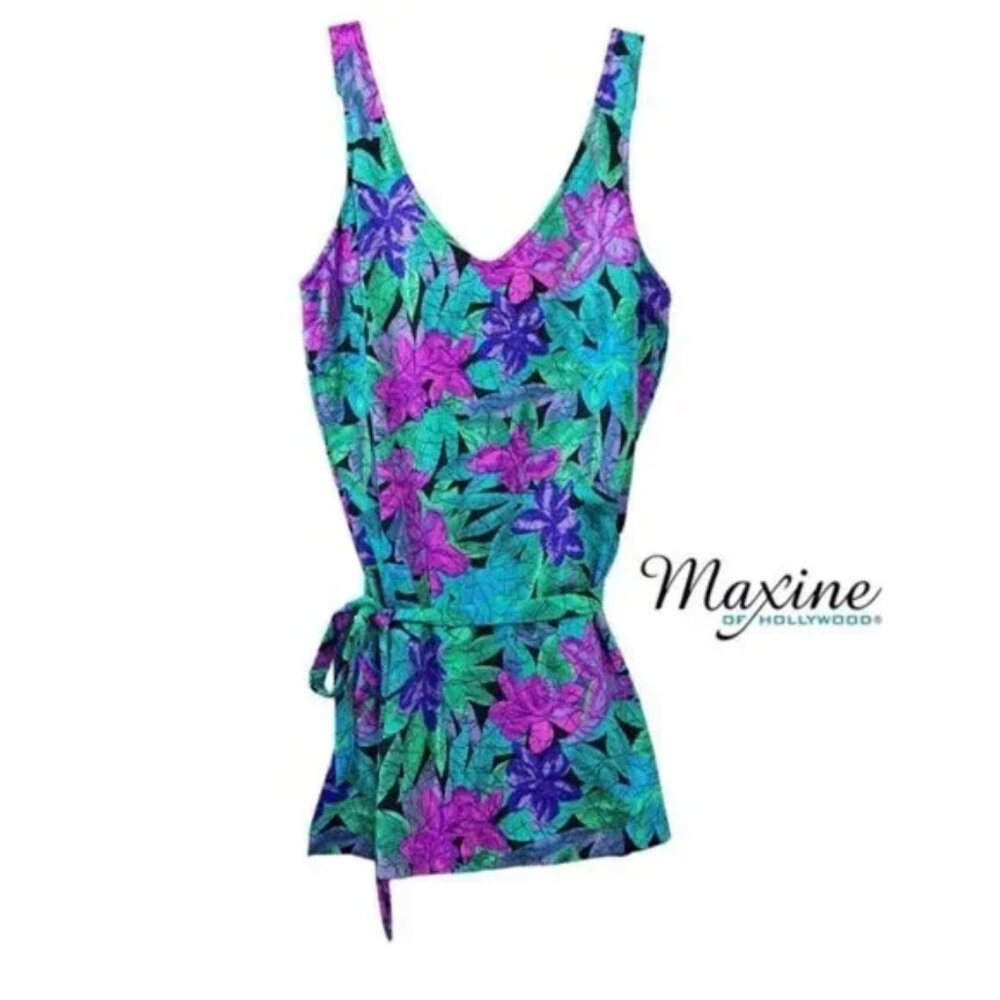 Vintage Maxine of Hollywood One Piece Swim Suit Floral Bathing Suit Sz L, XL